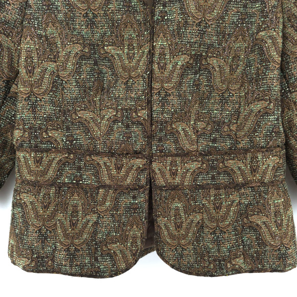 Vintage Twee Coldwater Creek Tweed Woven Art Tapestry Bolero Blazer Jacket 12 - Picture 4 of 16